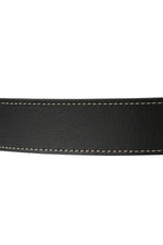 Black buffalo leather belt with visible stitching - Image n°3