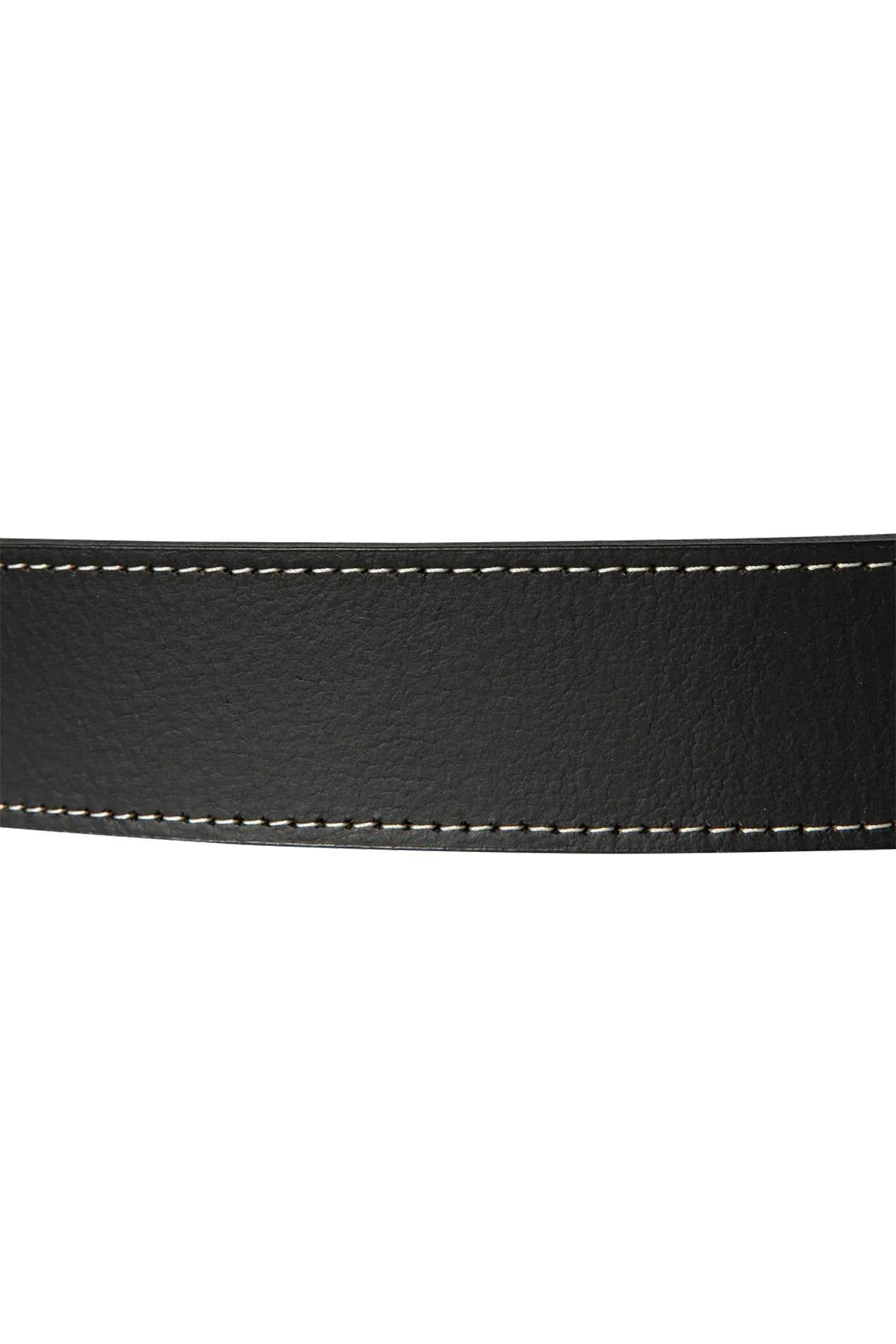 Black buffalo leather belt with visible stitching - Image n°3