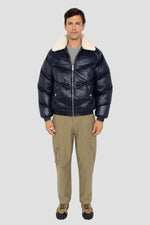 Oversized shiny textile down jacket with faux fur collar - Image n°6