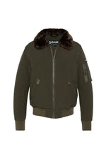Khaki and brown textile pilot jacket - Image n°1