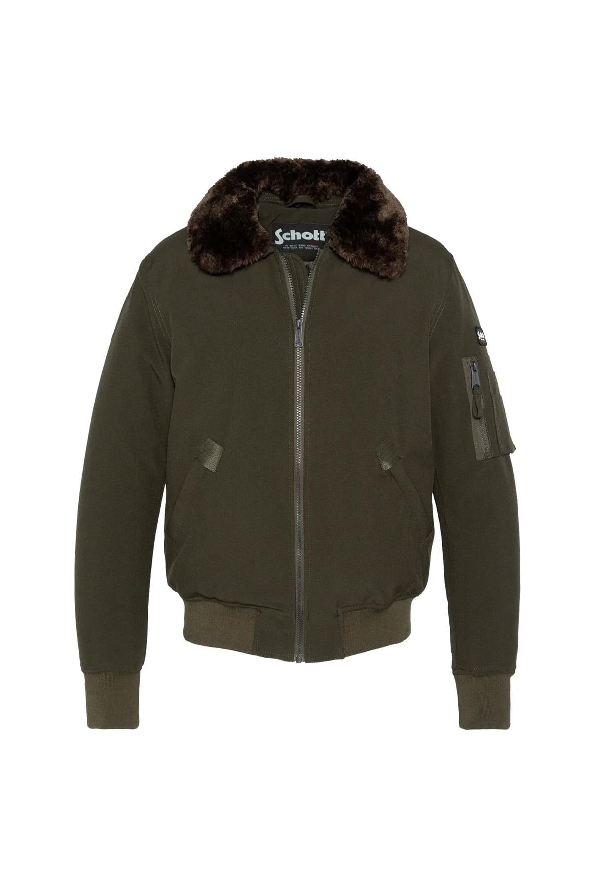 Khaki and brown textile pilot jacket - Image n°1