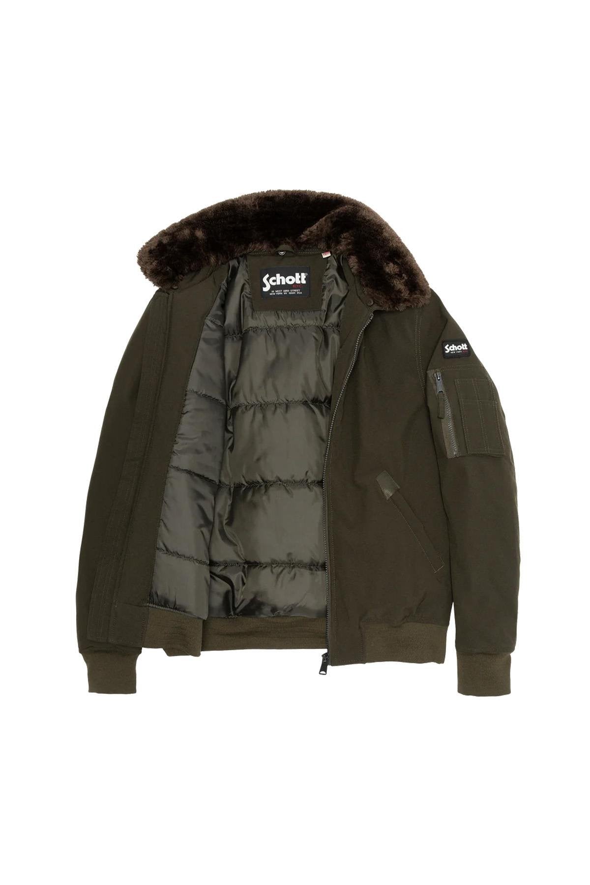 Khaki and brown textile pilot jacket - Image n°3