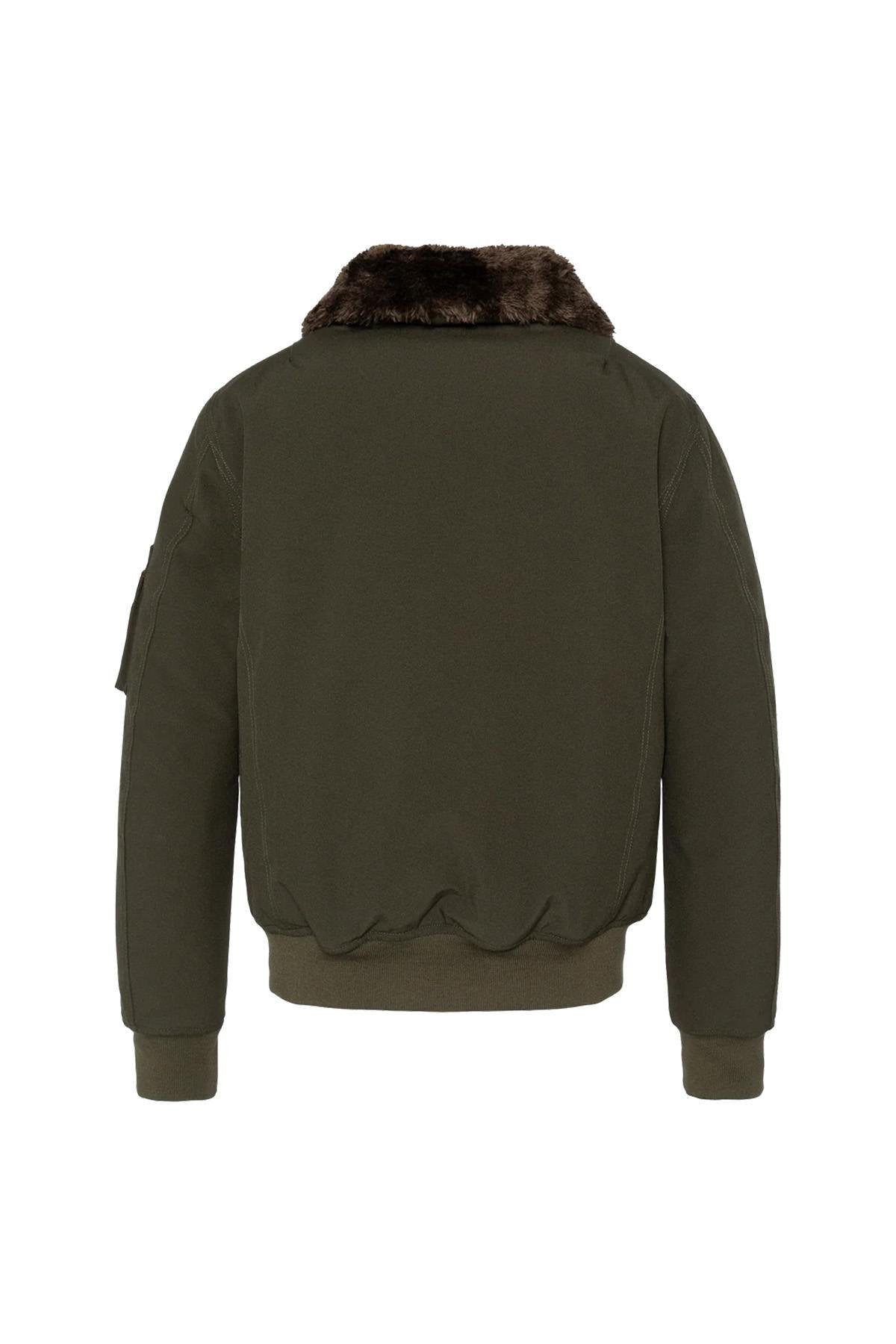 Khaki and brown textile pilot jacket - Image n°2