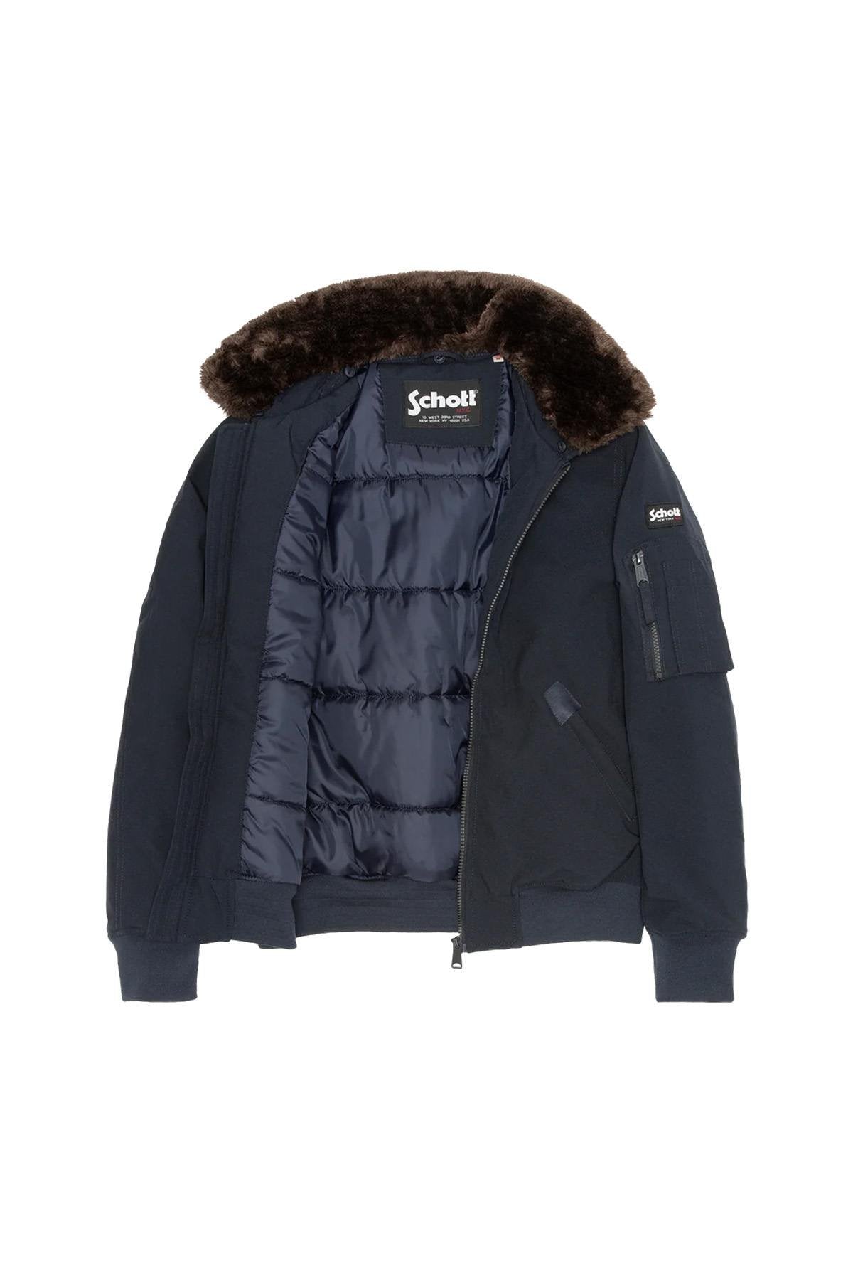 Navy blue and brown textile pilot jacket - Image n°7