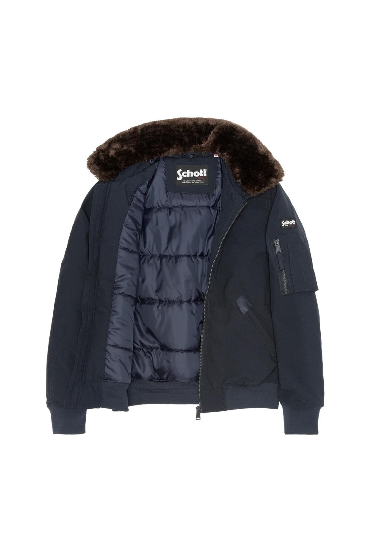 Navy blue and brown textile pilot jacket - Image n°7