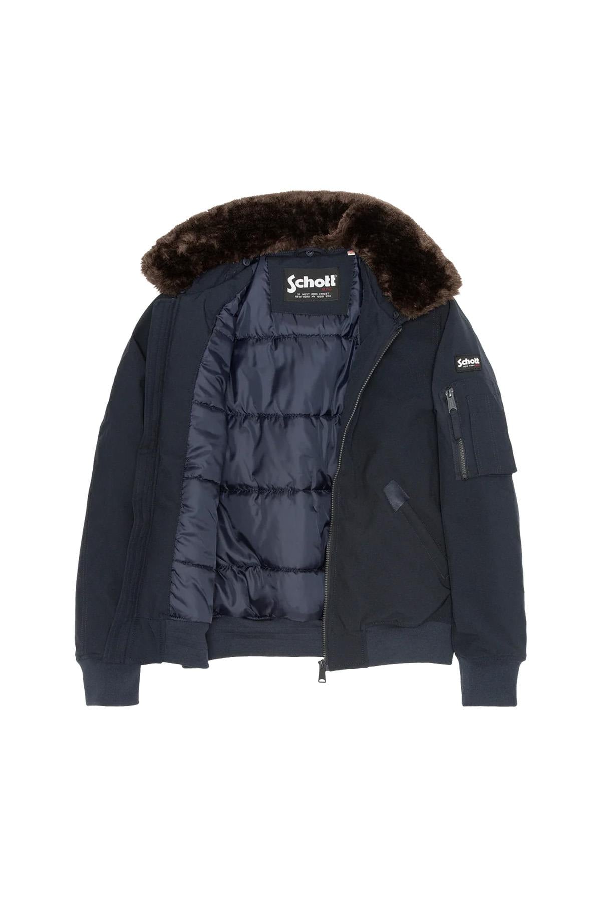 Navy blue and brown textile pilot jacket - Image n°7