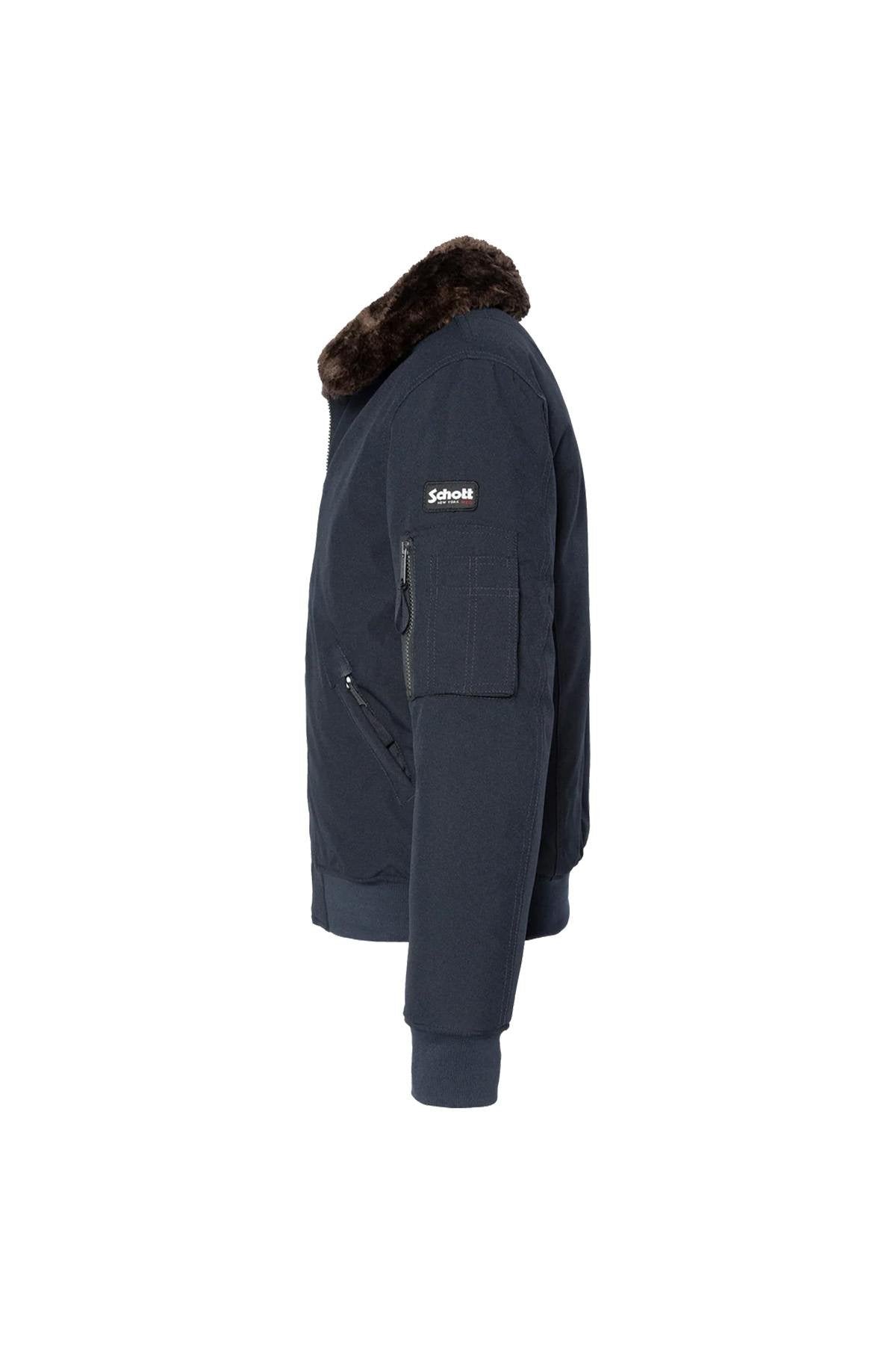 Navy blue and brown textile pilot jacket - Image n°9