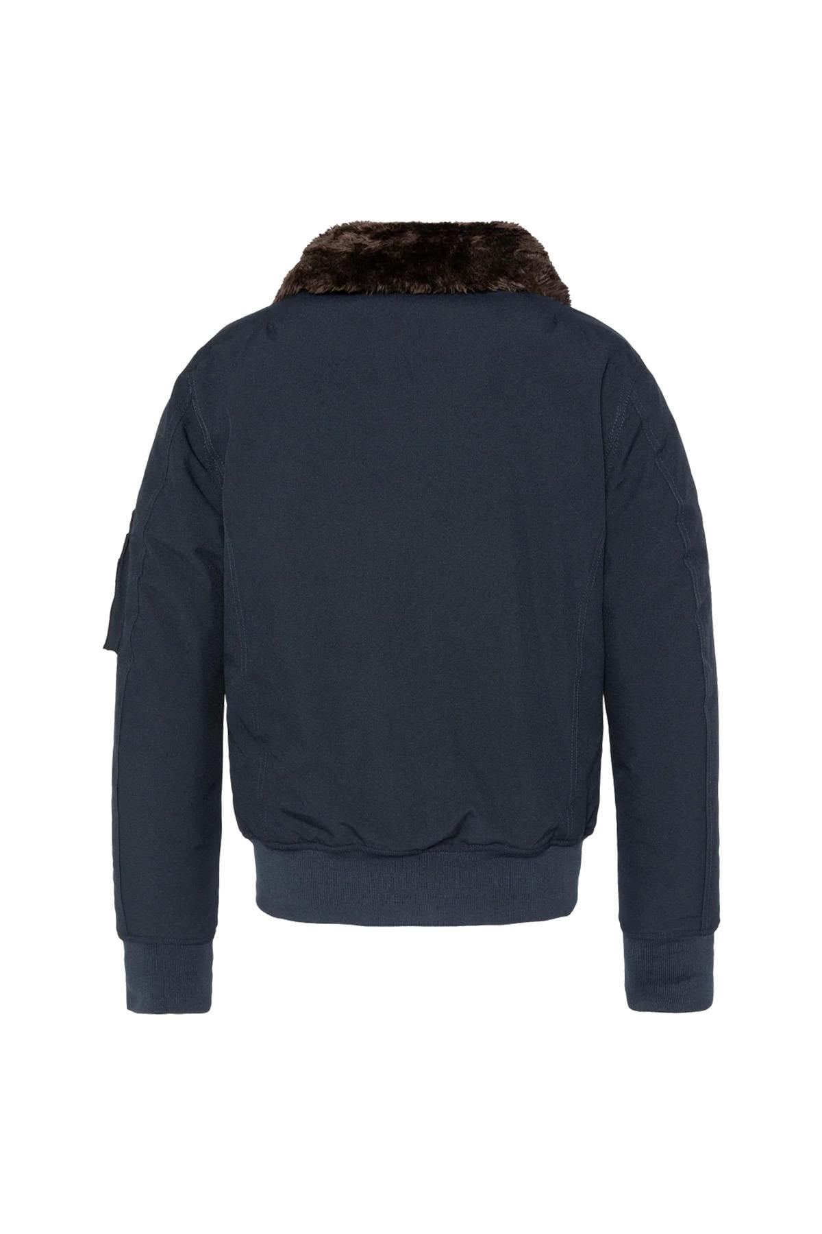 Navy blue and brown textile pilot jacket - Image n°8