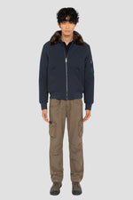 Navy blue and brown textile pilot jacket - Image n°5