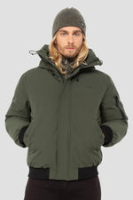 Khaki hooded jacket with drawstrings - Image n°6