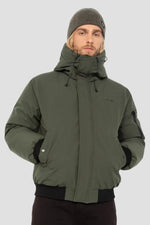 Khaki hooded jacket with drawstrings - Image n°1