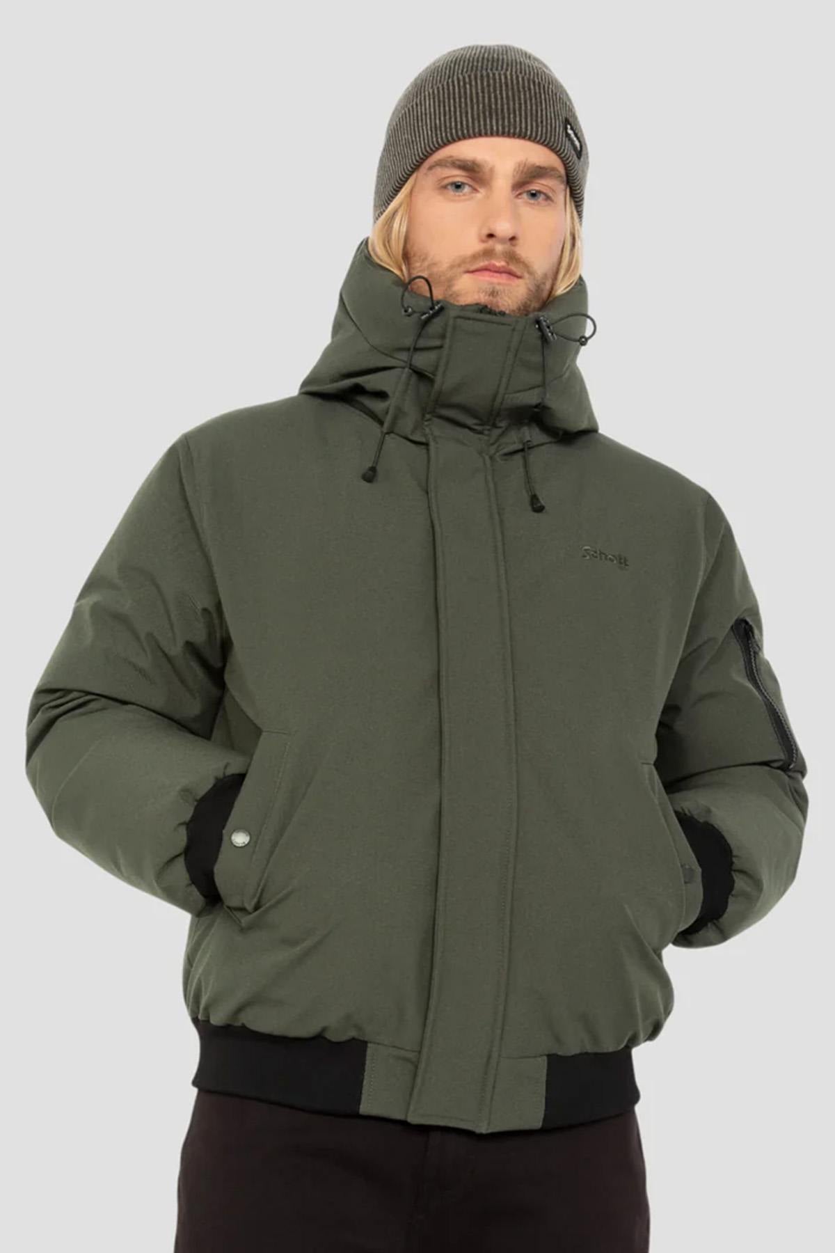 Khaki hooded jacket with drawstrings - Image n°1