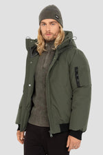 Khaki hooded jacket with drawstrings - Image n°2
