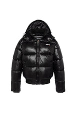 Black nylon down jacket with removable hood - Image n°4