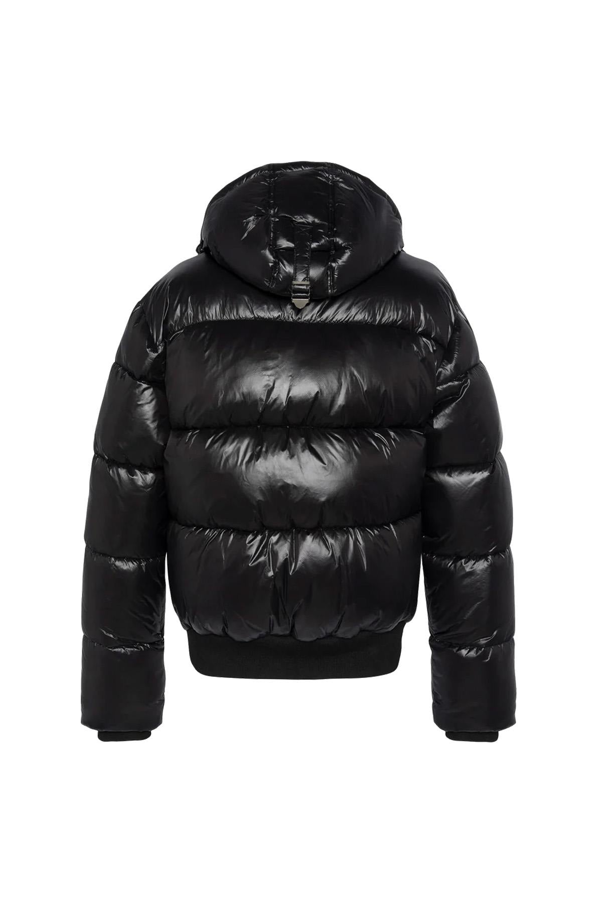 Black nylon down jacket with removable hood - Image n°7