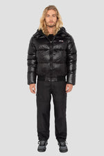 Black nylon down jacket with removable hood - Image n°6