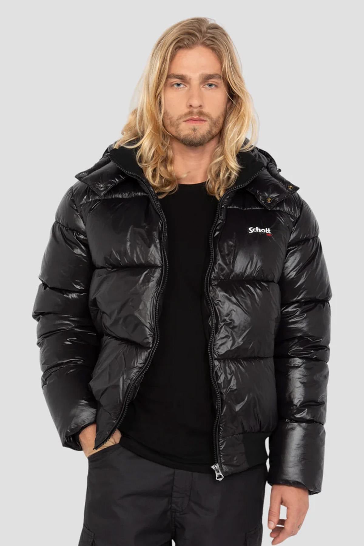 Black nylon down jacket with removable hood - Image n°2