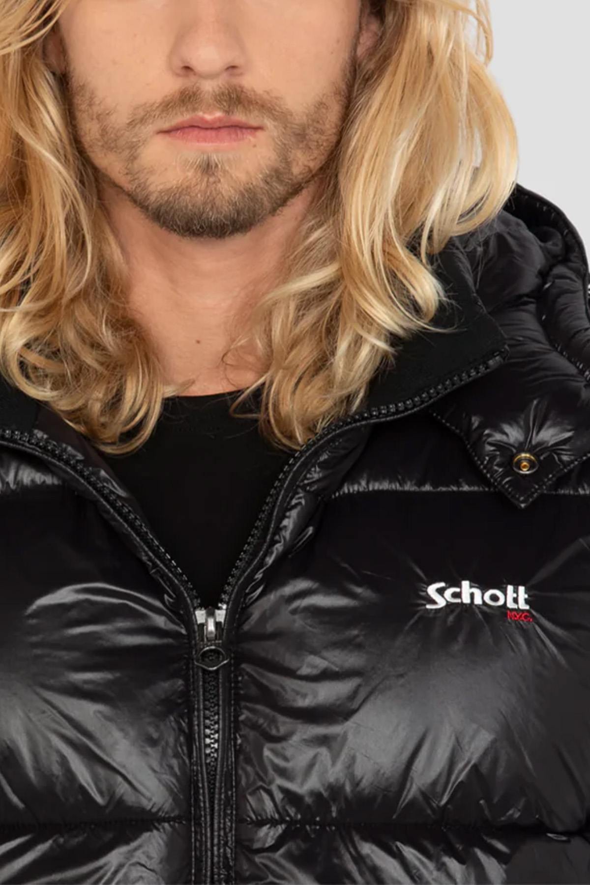 Black nylon down jacket with removable hood - Image n°5
