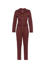 Lightweight, badged women's jumpsuit in cordovan color - Image n°1