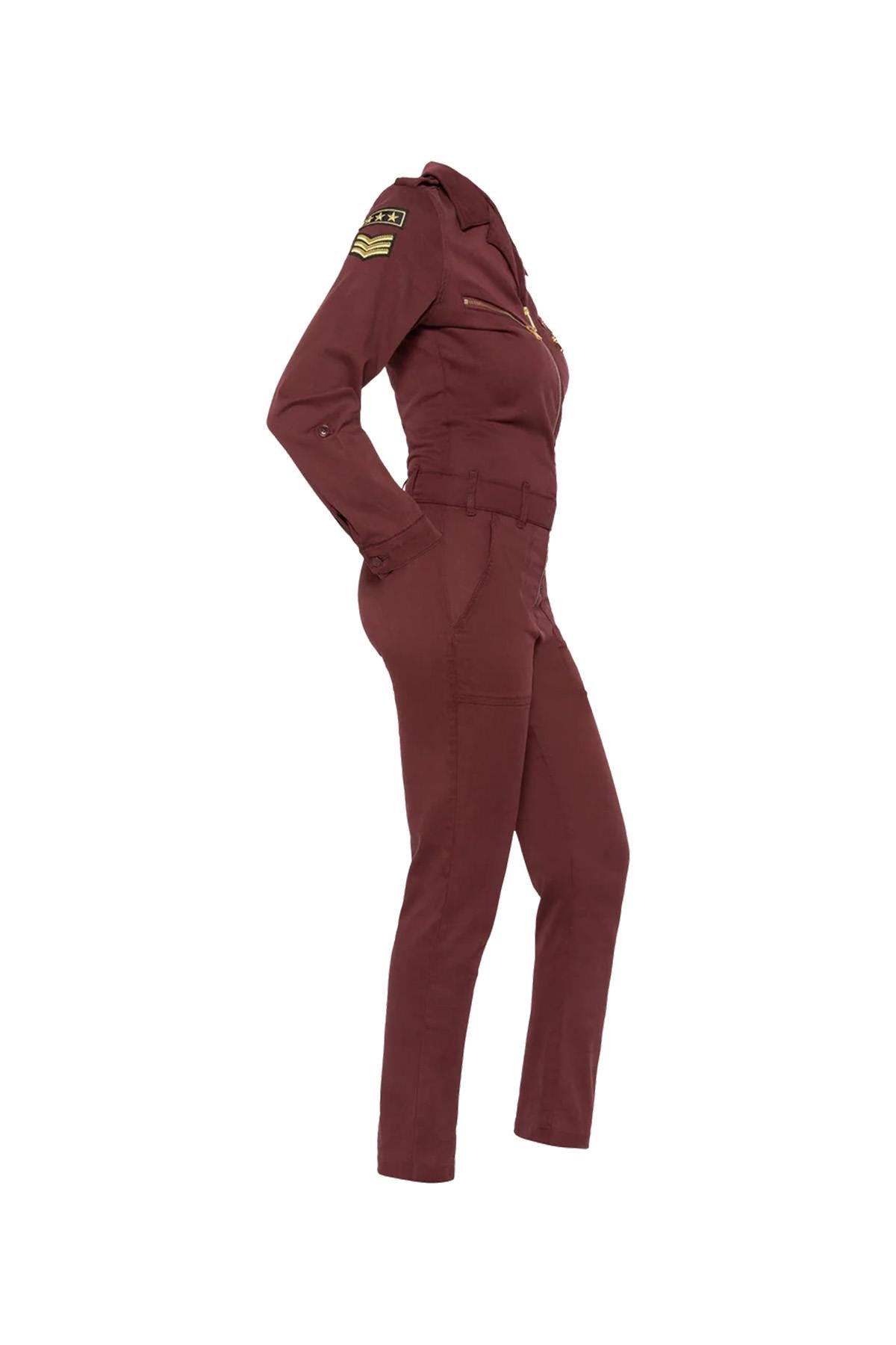 Lightweight, badged women's jumpsuit in cordovan color - Image n°5