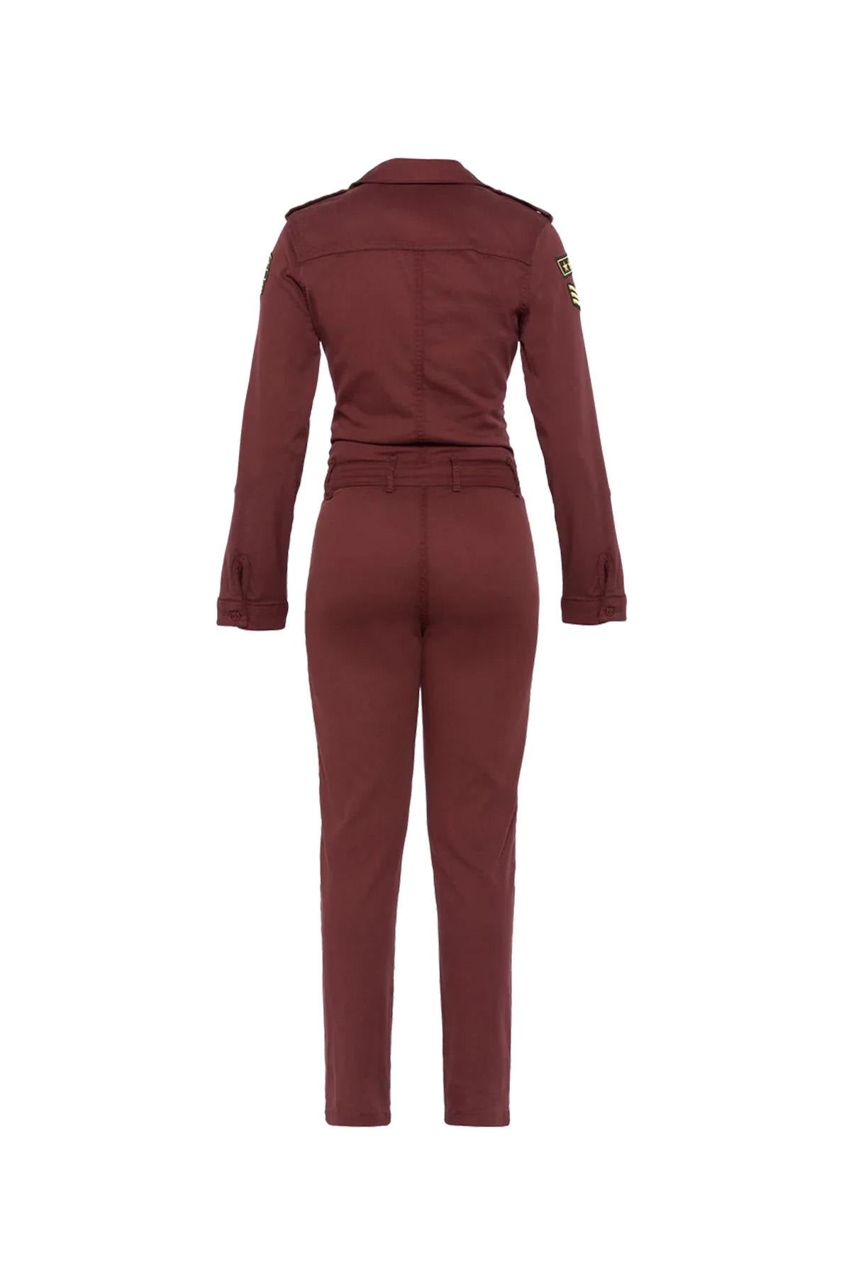 Lightweight, badged women's jumpsuit in cordovan color - Image n°2