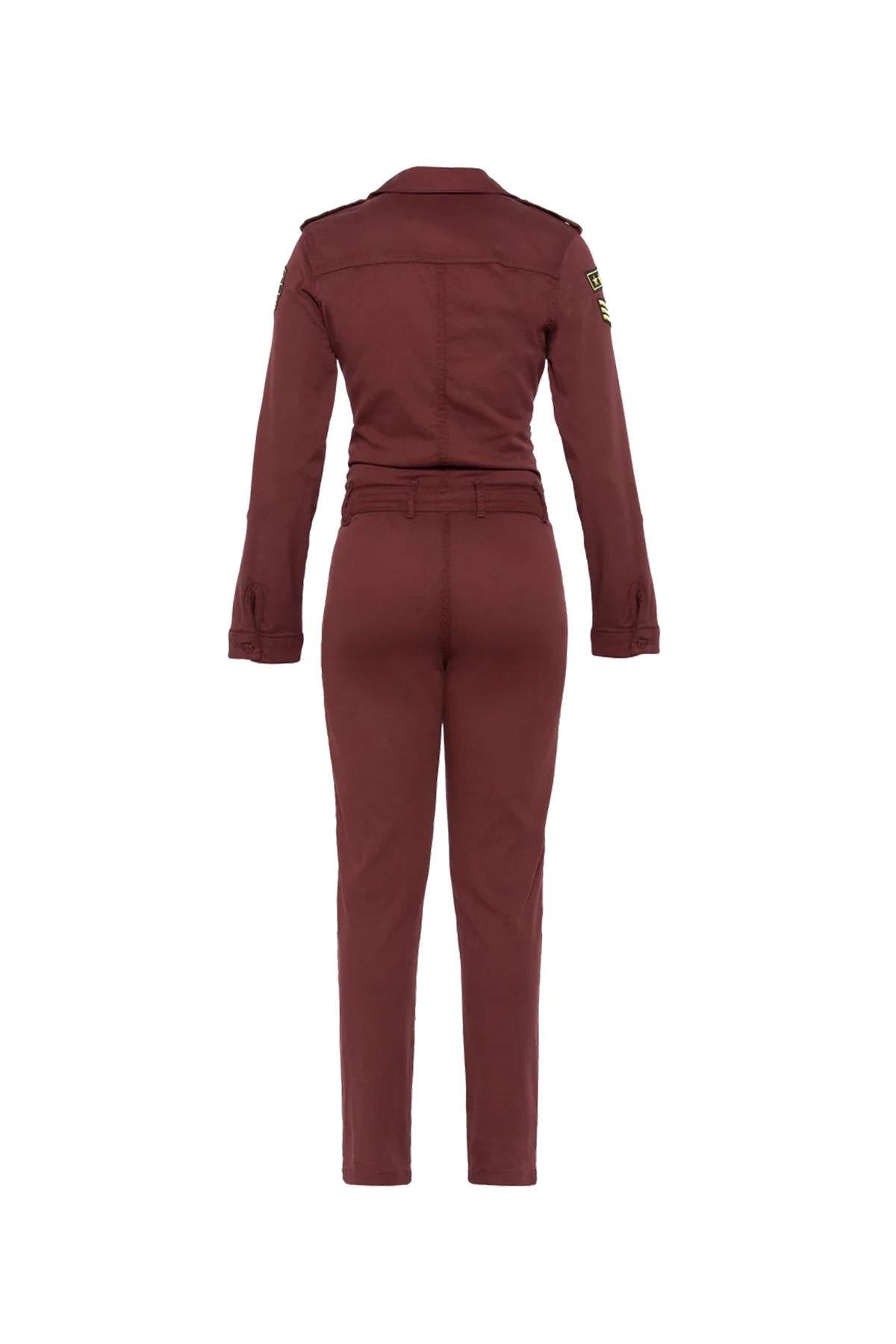 Lightweight, badged women's jumpsuit in cordovan color - Image n°2