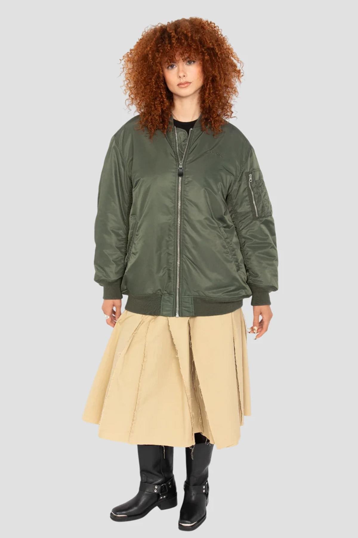Bomber jacket type MA-1 green long oversize cut for women - Image n°8