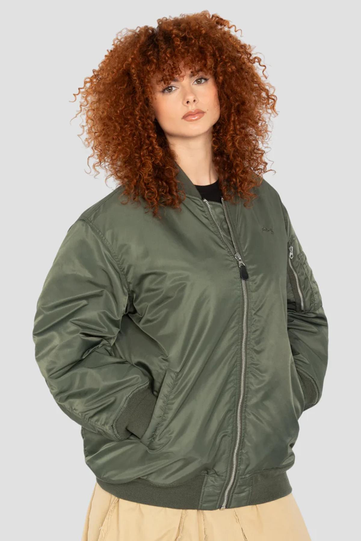 Bomber jacket type MA-1 green long oversize cut for women - Image n°9