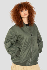 Bomber jacket type MA-1 green long oversize cut for women - Image n°9