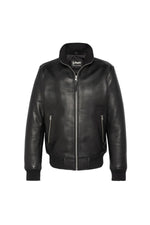 Black jacket with stand-up collar in grained cowhide leather - Image n°5