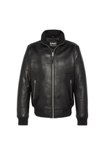 Black jacket with stand-up collar in grained cowhide leather - Image n°5