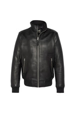 Black jacket with stand-up collar in grained cowhide leather - Image n°6