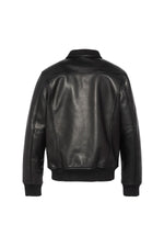 Black jacket with stand-up collar in grained cowhide leather - Image n°7