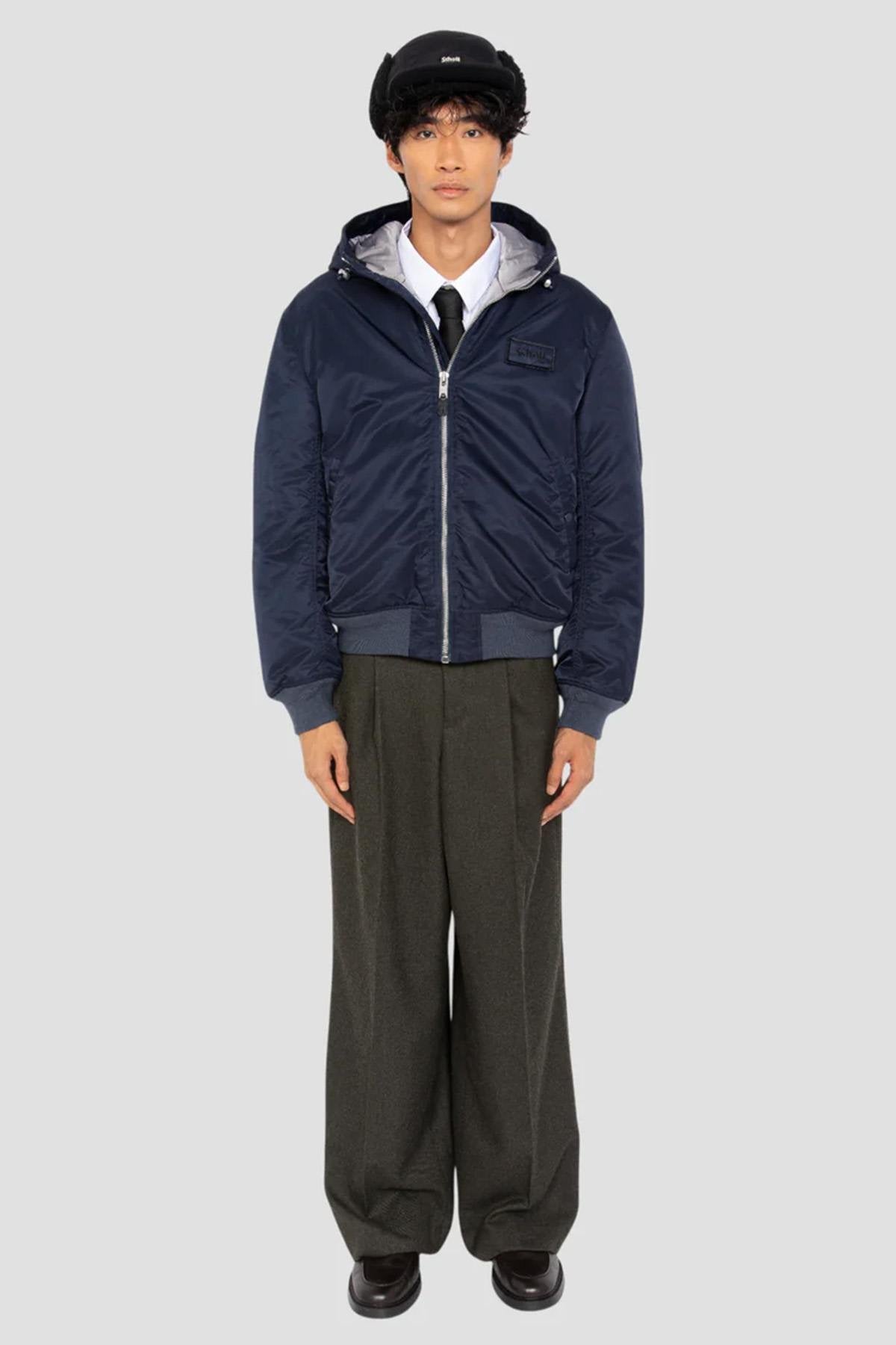 Dark Navy MA-1 Bomber Jacket with Hood in Recycled Nylon - Image n°8