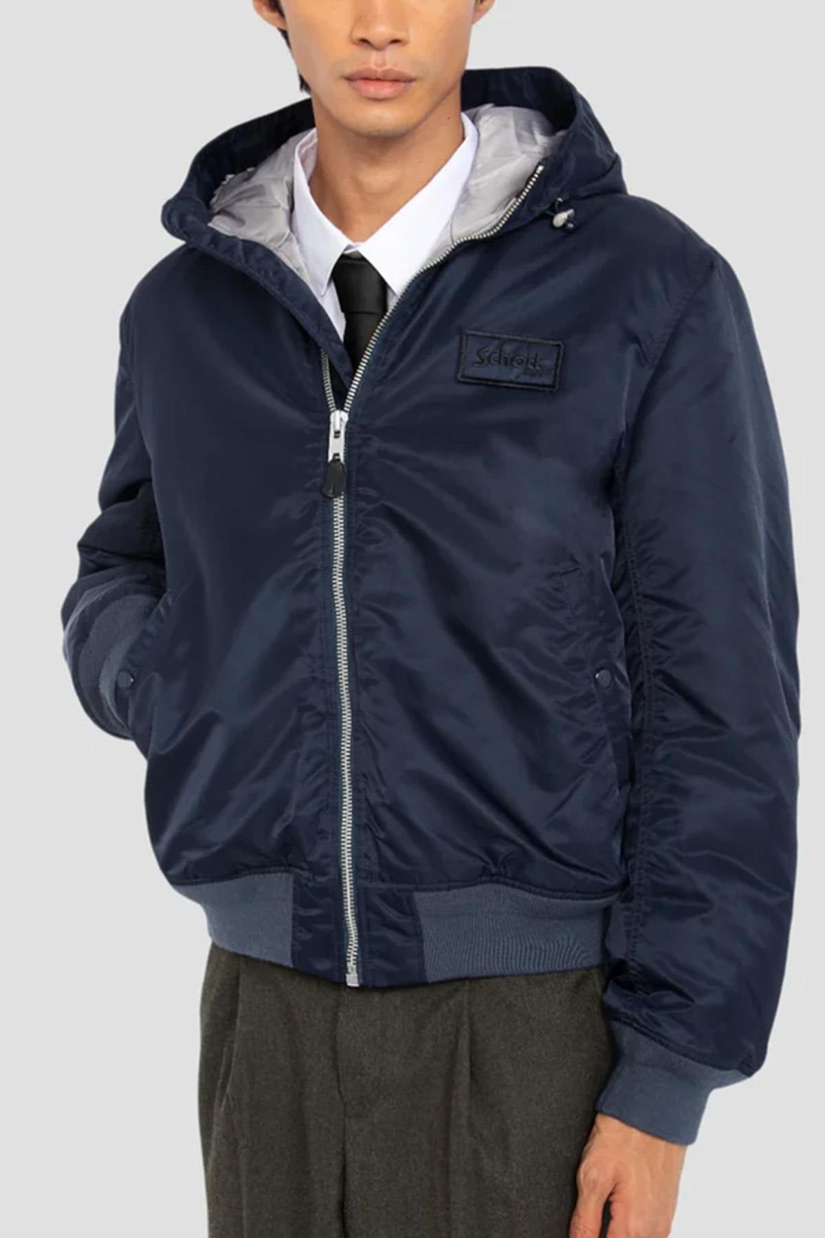 Dark Navy MA-1 Bomber Jacket with Hood in Recycled Nylon - Image n°3