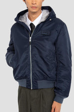 Dark Navy MA-1 Bomber Jacket with Hood in Recycled Nylon - Image n°3