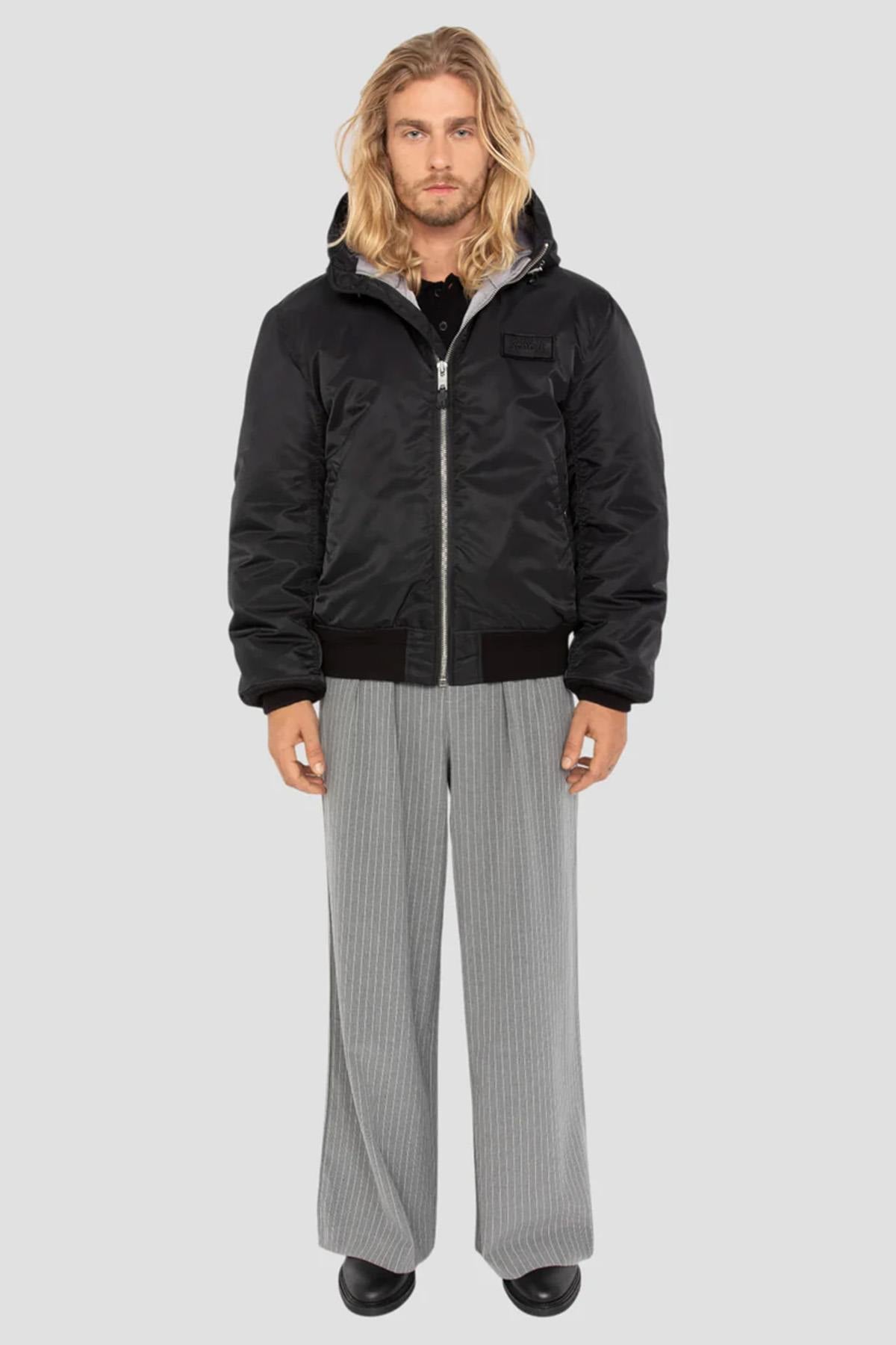 Black MA-1 bomber jacket with recycled nylon hood - Image n°10