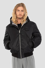 Black MA-1 bomber jacket with recycled nylon hood - Image n°6