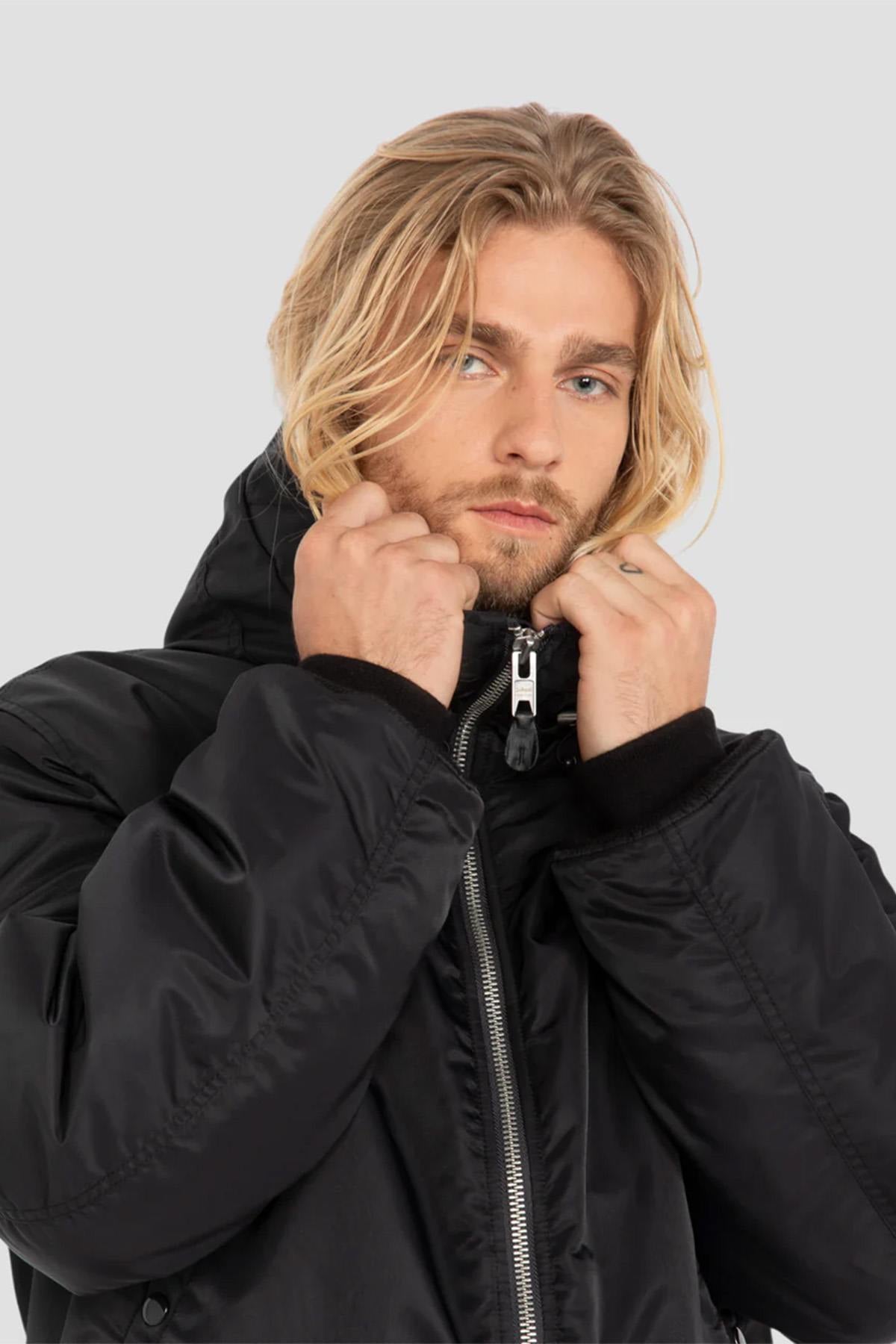 Black MA-1 bomber jacket with recycled nylon hood - Image n°3