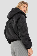 Black MA-1 bomber jacket with recycled nylon hood - Image n°7