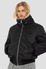 Black MA-1 bomber jacket with recycled nylon hood - Image n°4