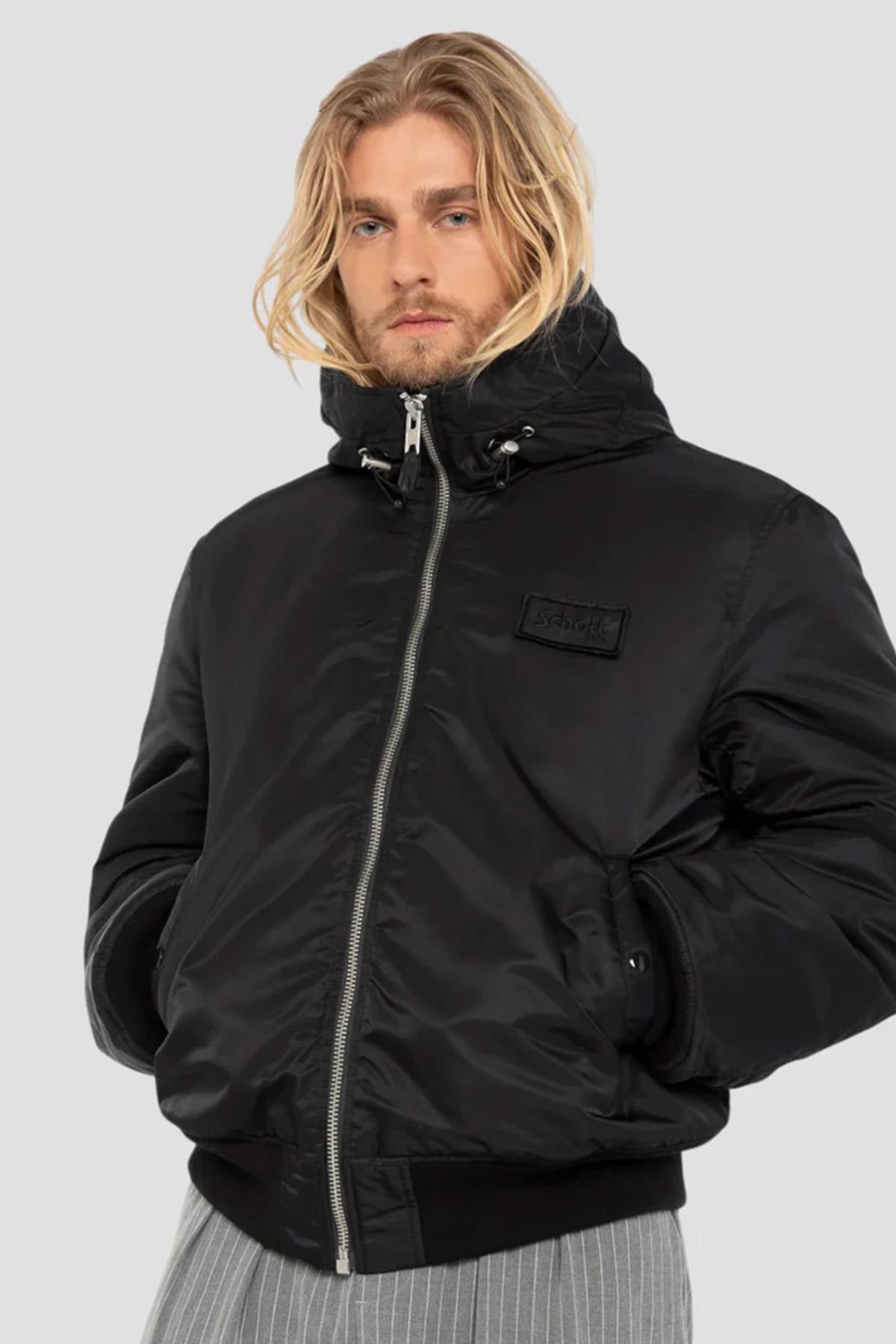 Black MA-1 bomber jacket with recycled nylon hood - Image n°4