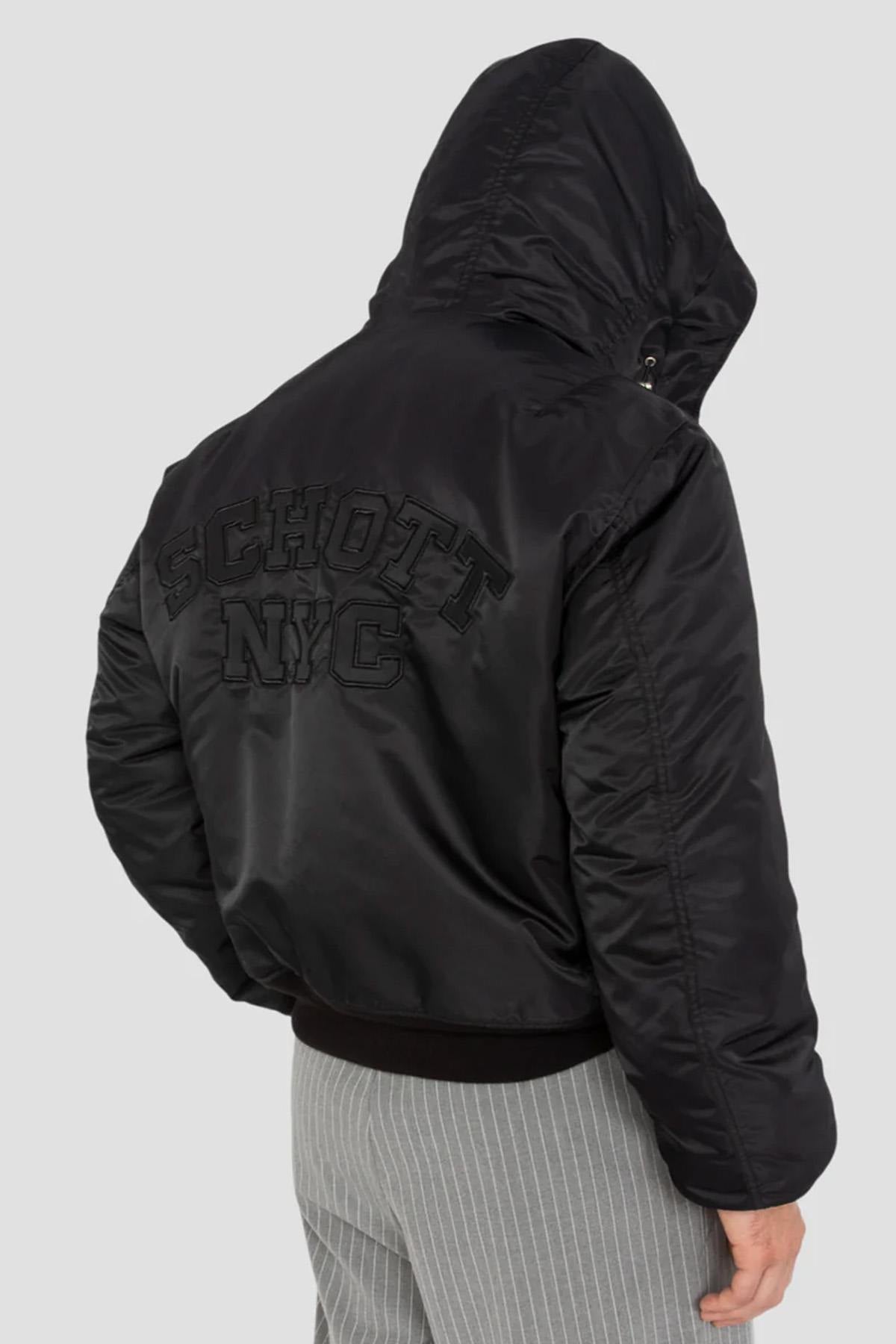 Black MA-1 bomber jacket with recycled nylon hood - Image n°2