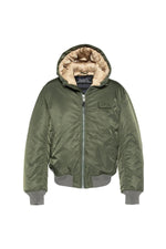 Green MA-1 bomber jacket with hood in recycled nylon - Image n°1