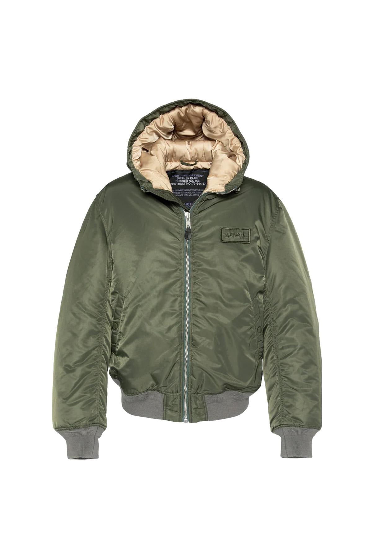 Green MA-1 bomber jacket with hood in recycled nylon - Image n°1