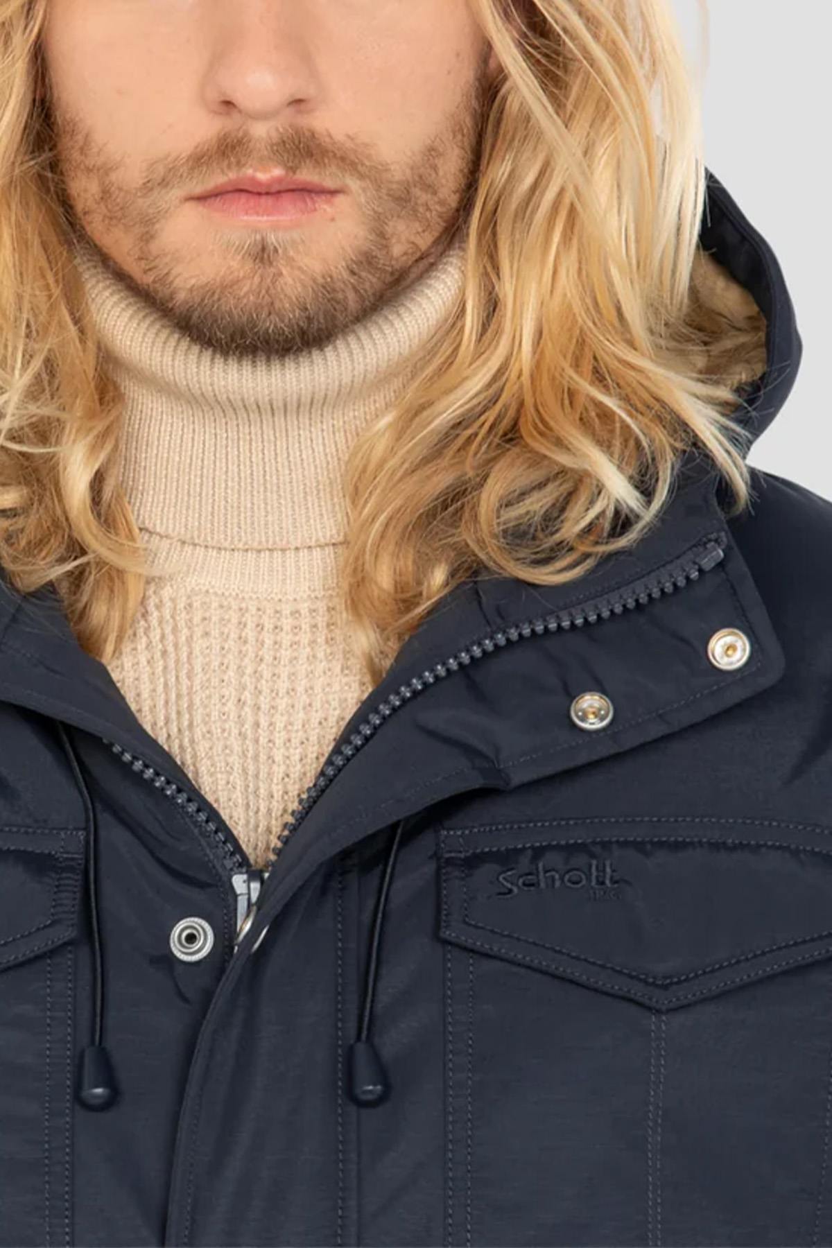 Navy blue multi-pocket hooded parka - Image n°4