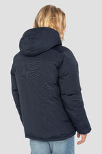 Navy blue multi-pocket hooded parka - Image n°3