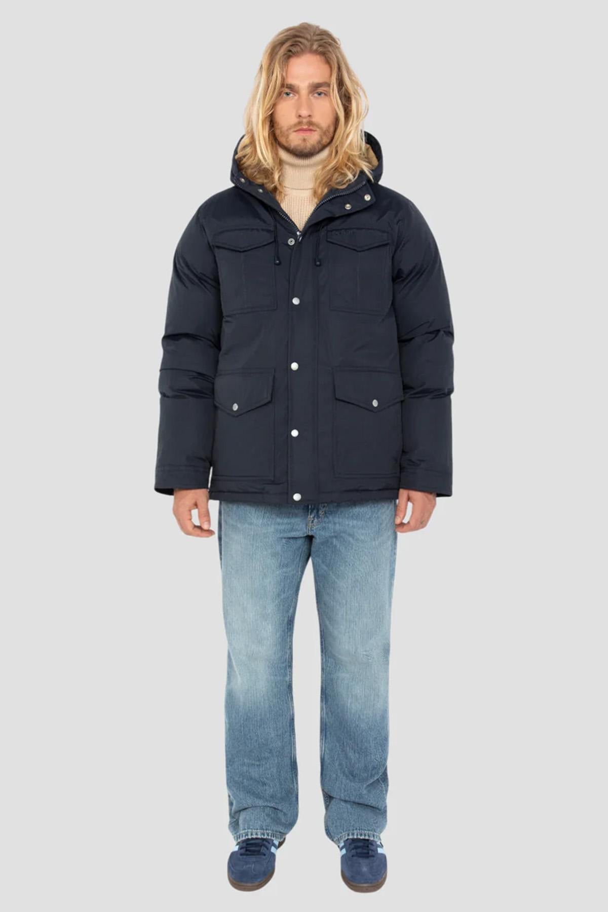 Navy blue multi-pocket hooded parka - Image n°8