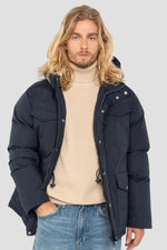 Navy blue multi-pocket hooded parka - Image n°1