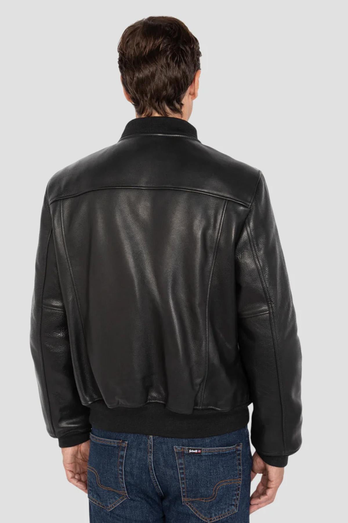 Casual black cowhide leather bomber jacket - Image n°4